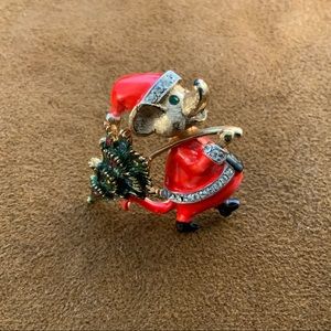 Vintage Signed JJ Christmas Santa Mouse Pin